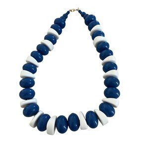 Vintage Big Bead Blue White Monet Necklace Plastic Chunky 80s